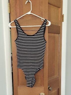 H&M Black & White Striped Bodysuit Low Back Scoop Neck